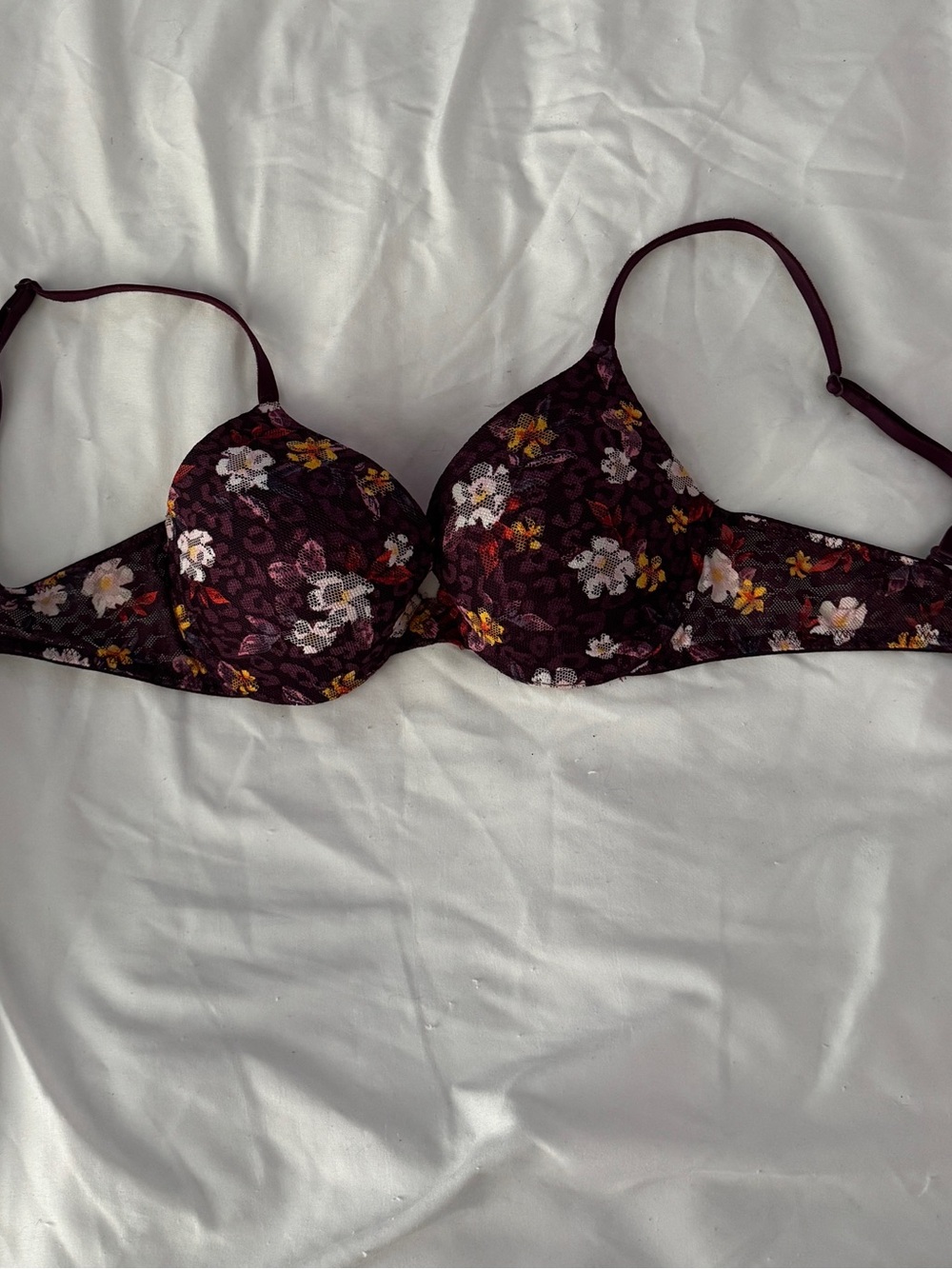 Floral Lace Contour Bra - Burgundy
